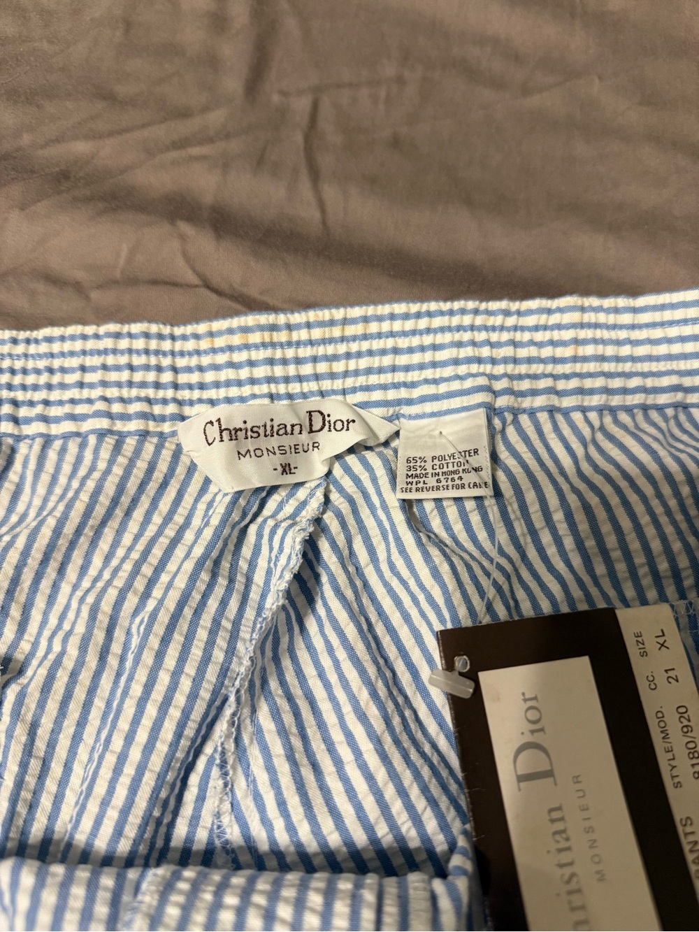 Vtg Christian Dior Blue & White Seersucker Pants Hamptons Cottagecore coastal